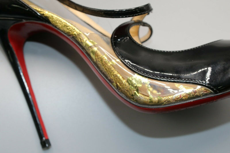 Christian Louboutin Crossettinetta 100mm Black Patent Leather Pumps Sz 37.5/7.5