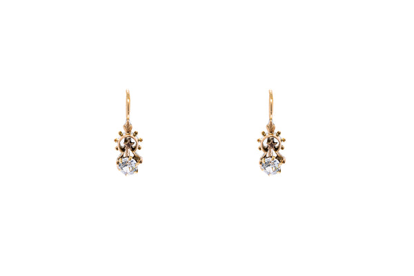 Star Dangle Cubic Zirconia Dangle Solid 10K Yellow Gold Pair of Drop Earrings
