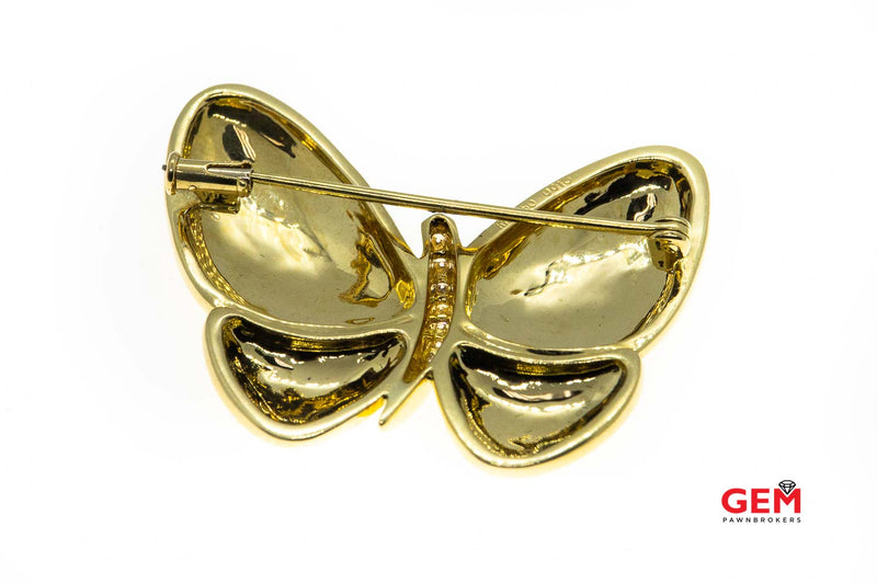 Butterfly Wings Diamond Accent Brooch Solid 18K 750 Yellow Gold Designer Lapel Pin Brooch