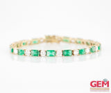 Cubic Zirconia & Emerald Cut Green Stone Tennis Bracelet 14k 585 Yellow Gold