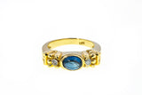 Natural Blue Sapphire & Diamond Accent 14K 585 Yellow Gold Ring Size 6 3/4
