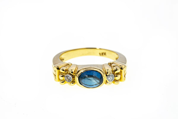 Natural Blue Sapphire & Diamond Accent 14K 585 Yellow Gold Ring Size 6 3/4