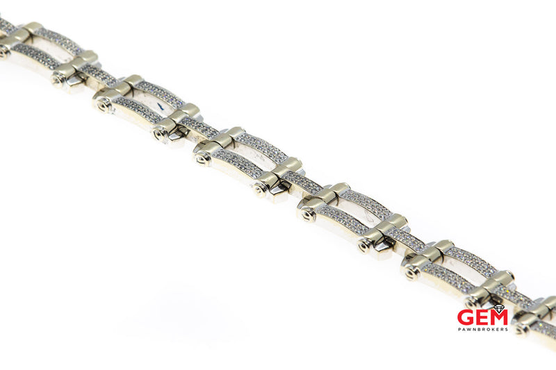 Philippe Charriol Diamond Pave Link 18K 750 White Gold Screw 8.25" Bracelet