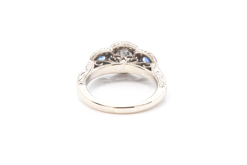 Zales Three Stone Diamond & Sapphire 10k 417 White Gold Ring