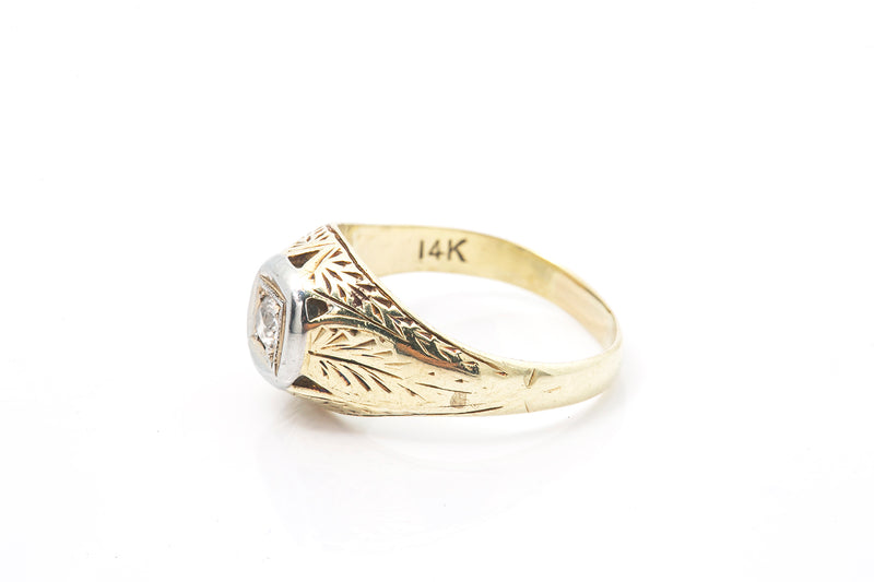 Edwardian Mens Diamond Pinky Solitaire Ring 14k 585 Yellow Gold Size 5.5