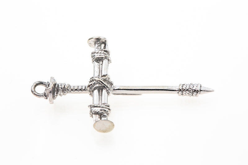 Religious Cross Made of Nail 14k 585 White Gold Charm Pendant