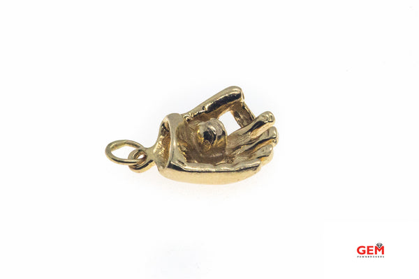 MLB Vintage Baseball Glove Catchers Mitt Drop Charm 14K 585 Yellow Gold Pendant