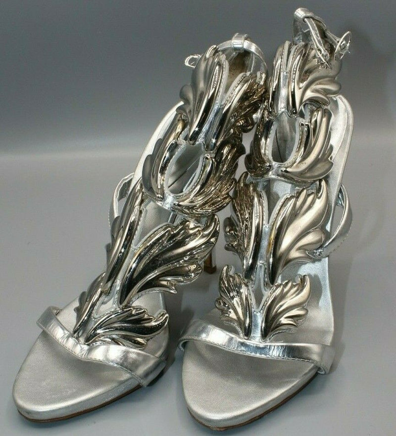 Giuseppe Zanotti Women's Cruel Wing Metallic Silver Sandals Size 39/8.5