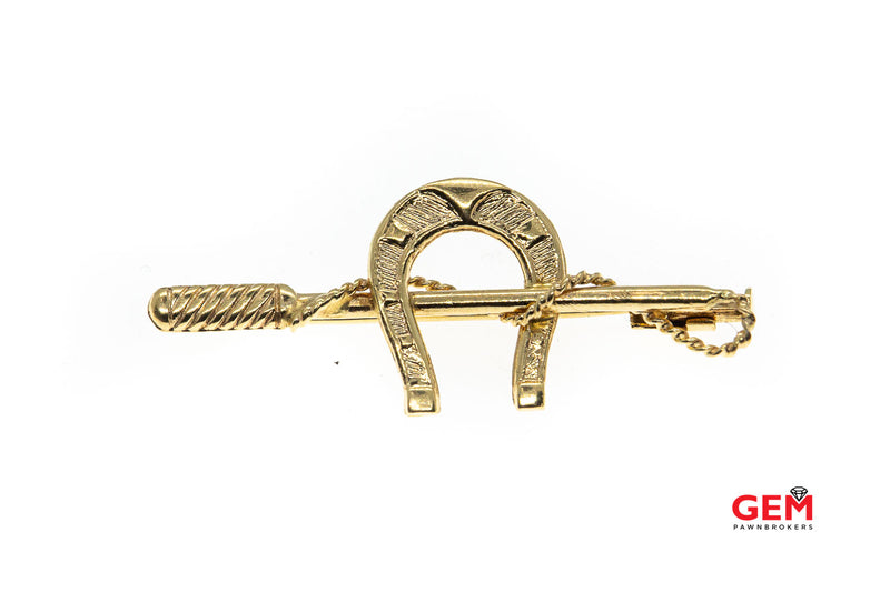 18 KT Yellow Gold Horseshoe Lasso Whip Lapel Pin Brooch