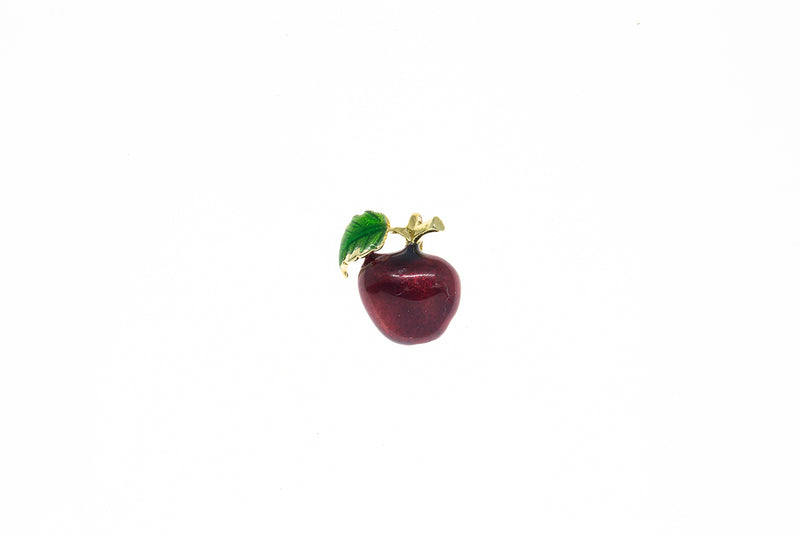Red & Green Enamel Apple Fruit Food Charm 14K 585 Yellow Gold Pendant