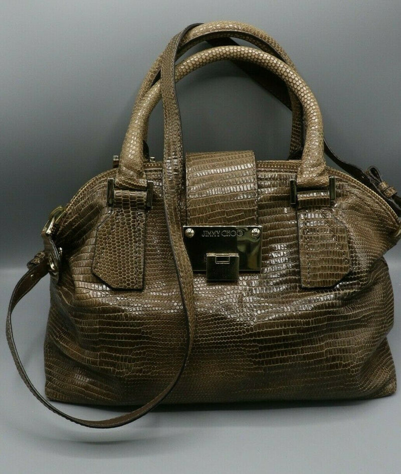 Jimmy Choo Cognac Lizard Embossed Leather Rosa Satchel Bag