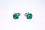 Teal Blue Cubic Zirconia Bezel Set Studs Solid 925 Sterling Silver Pair Earrings