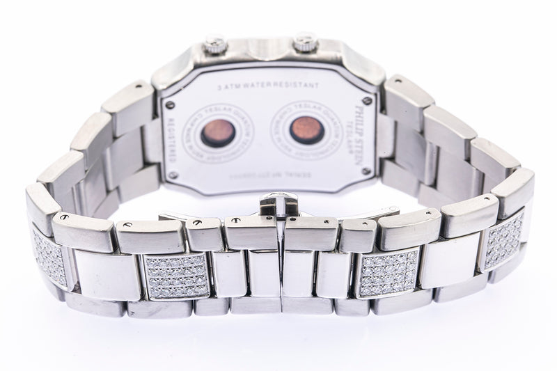 Philip Stein Teslar Diamond Steel Dual Time Quartz 32mm Watch