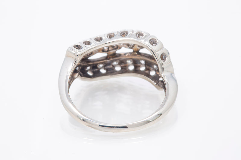 Art Deco Diamond Cocktail 14k 585 White Gold Cluster Ring Size 7.5