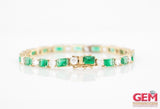 Cubic Zirconia & Emerald Cut Green Stone Tennis Bracelet 14k 585 Yellow Gold