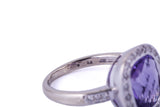 Cushion Amethyst and Diamond Halo Ring Cocktail 14K 585 White Gold