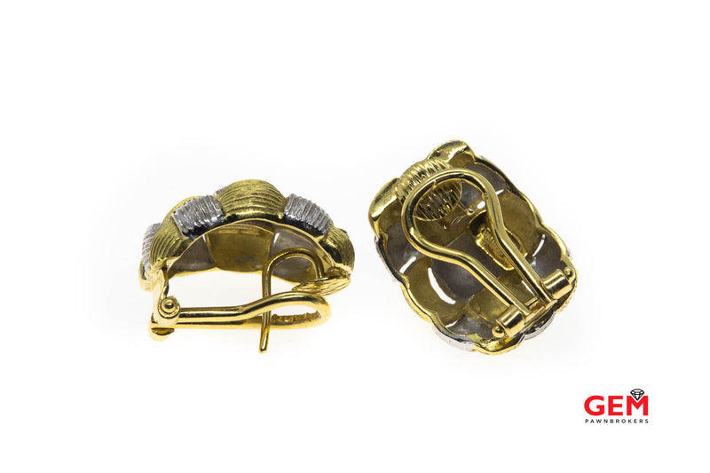Appassionata Carved Italian Interwoven 18K 750 Yellow & White Gold Earrings
