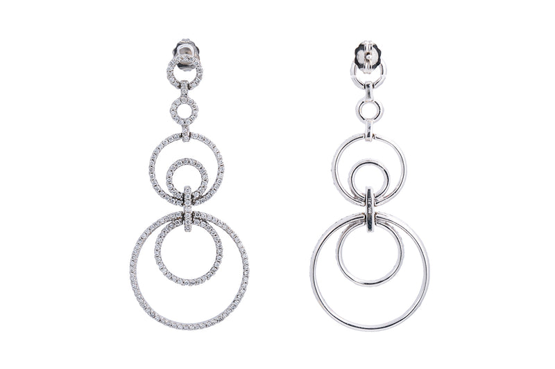 Diamond Pave Cocktail Disc Drop 18K 750 White Gold Pair of Dangle Earrings