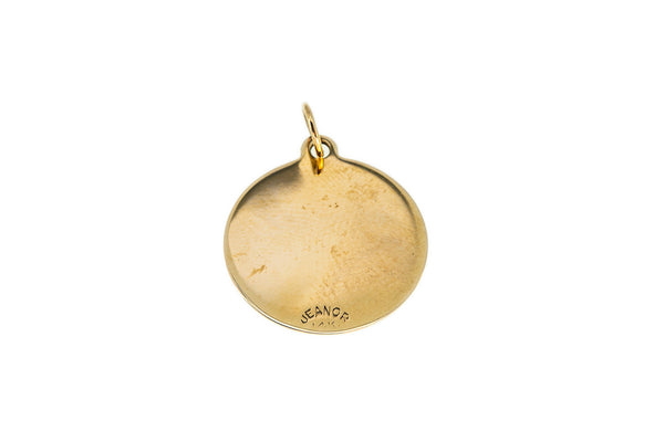 Jeanor Saying Merry Christmas Happy Holidays 14K 585 Yellow Gold Disc Pendant