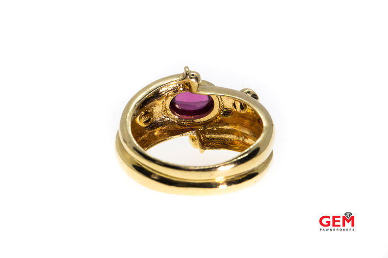 Natural Pink Cabochon Tourmaline & Diamond Accent Wrap 14K 585 Yellow Gold Ring Size 9 1/2