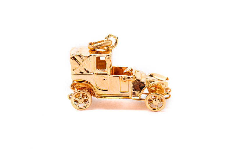 Vintage Vehicle Automobile Car Classic 14k 585 Yellow Gold Charm Pendant Moving Parts