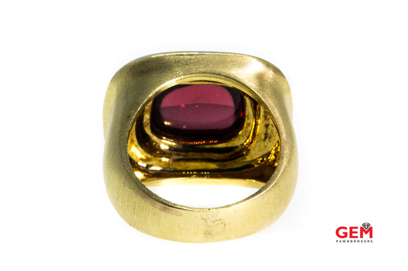 Bezel Set Natural Cabochon Garnet Brush Finished Solitaire Domed Band 14K 585 Yellow Gold Ring Size 5 1/2