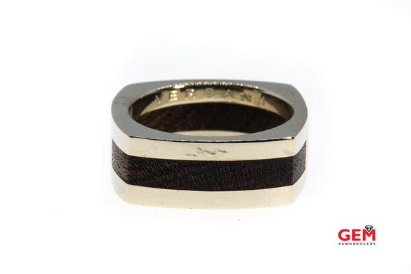 Versani Bocote Wood Inlay Collection Square Band 18K White Gold Ring Size 11