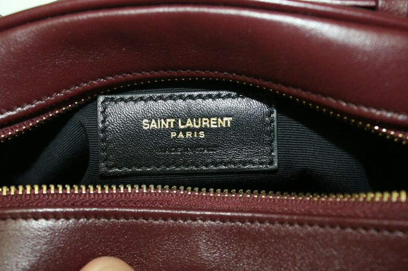 YVES SAINT LAURENT Calfskin Quilted Chevron Lou Leather Belt Dark Legion Red Bag