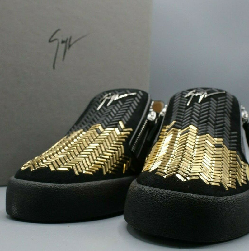 Giuseppe Zanotti Black Stud Embellished Suede May London Slip On Sneakers 46/12