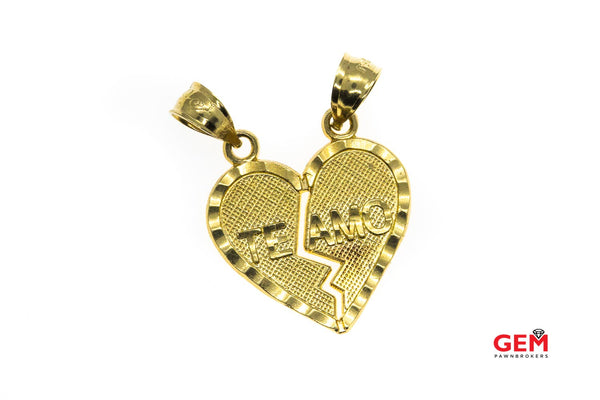 Te Amo I Love You Break Away Charm 14K 585 Yellow Gold Lovers Pendant