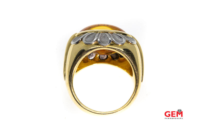 Flower Oval Cabochon Citrine Solid 950 Platinum Petals Accent 18K 750 Yellow Gold Designer Cocktail Ring Size 6 3/4