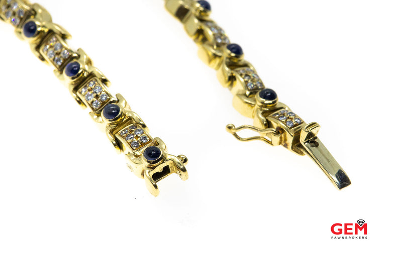Salavetti Natural Sapphire & Diamond Pave Link 18K 750 Yellow Gold 7.5" Bracelet
