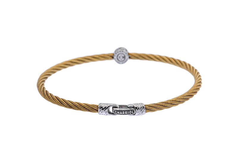 Philippe Charriol 18k 750 White Gold & Steel Diamond Cuff Bangle Bracelet