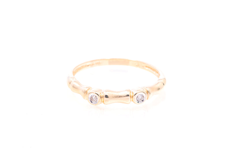 Bamboo Style Scalloped Bezel Set Round Diamond 14k 585 Rose Gold Ring Size 9