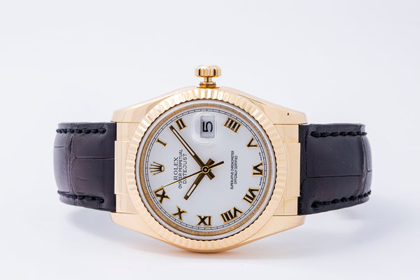 Rolex Datejust 116138 18K 750 Yellow Gold 36mm White Dial & Alligator 2005 Watch