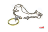 Makur Satin Diamond Pendant Wheat Link 14K 585 White & Yellow Gold 16" Necklace