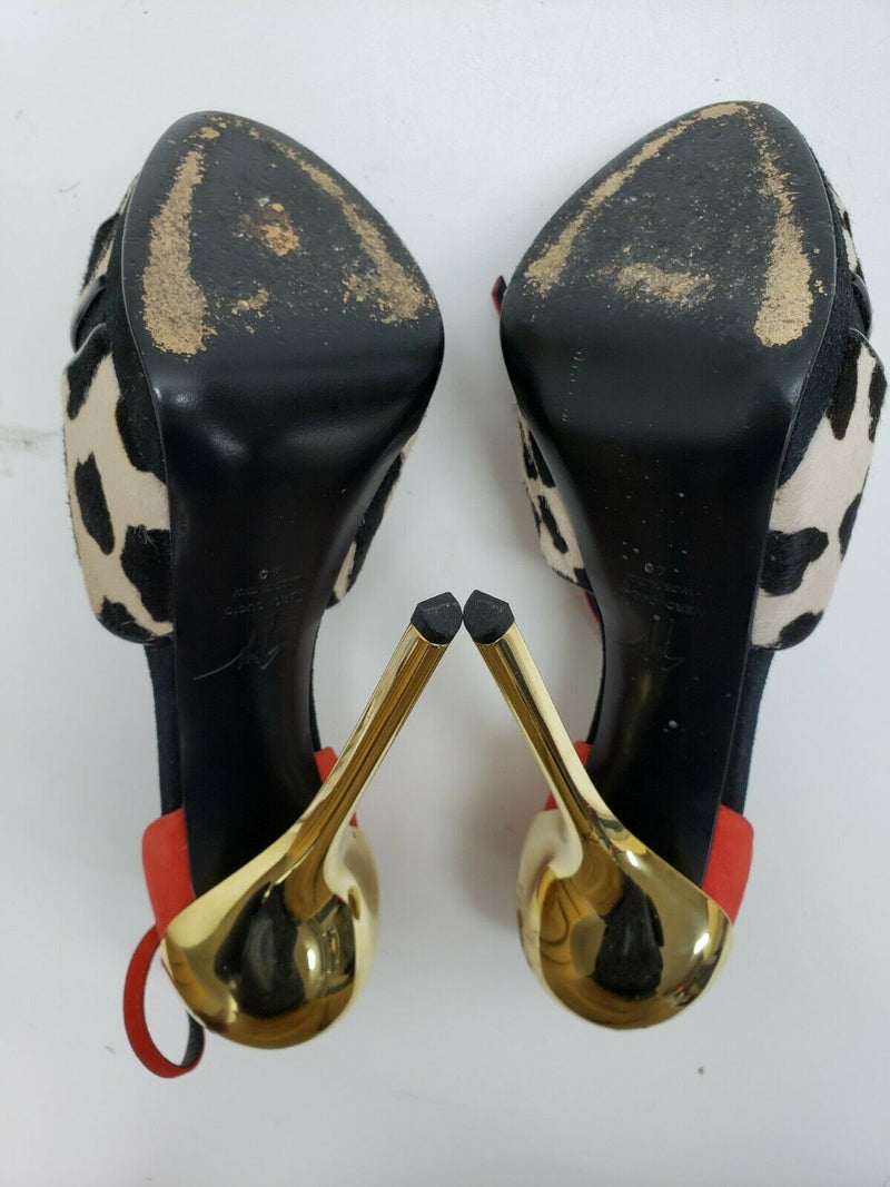 Giuseppe Zanotti Red Ponyhair Gold Jake Peep Toe Heels | Size 9.5 US, 40 EUR