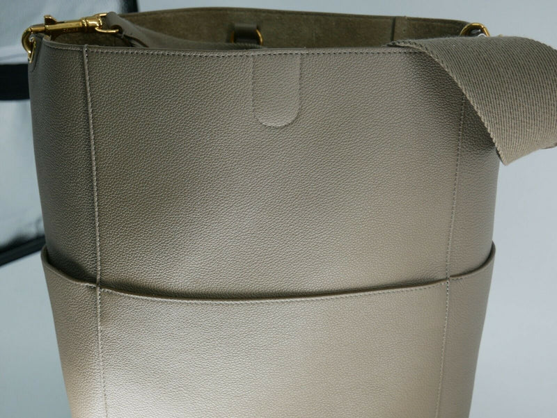 CELINE: Sangle Bucket Bag Taupe Soft Grain Calfskin Shoulder Handbag (READ\)