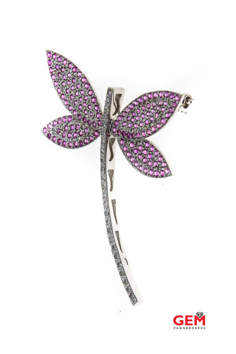 Carol Silvera 18k Diamond & Pink Sapphire Dragon Fly Brooch White 750 Gold Lapel Pin