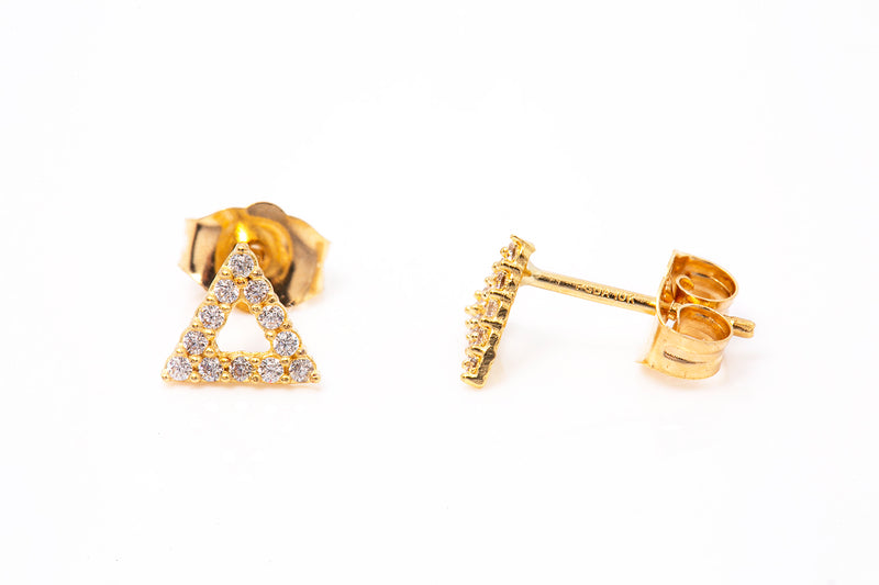 Triangle Geometric CZ Cubic Zirconia 10k 417 Yellow Gold Stud Small Earrings