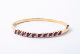 Natural Marquise Ruby & Diamond 18K 750 Yellow Gold Lock Bangle Bracelet
