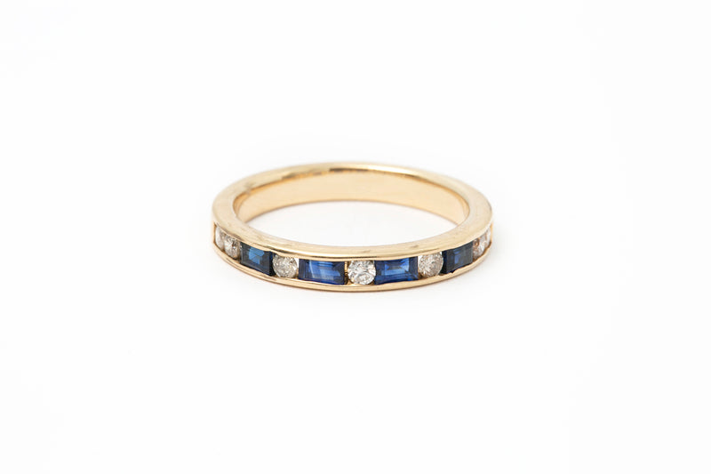 Sapphire & Diamond Stackable 14k 585 Yellow Gold Wedding Band Ring