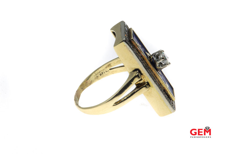 SB 14KT Yellow Gold Enamel Diamond Signed Ring Size 10