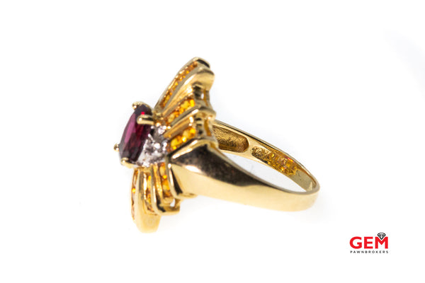 Garnet Citrine Cubic Zirconia Synthetic Colored Stone 14k 585 Ring Size 6.5