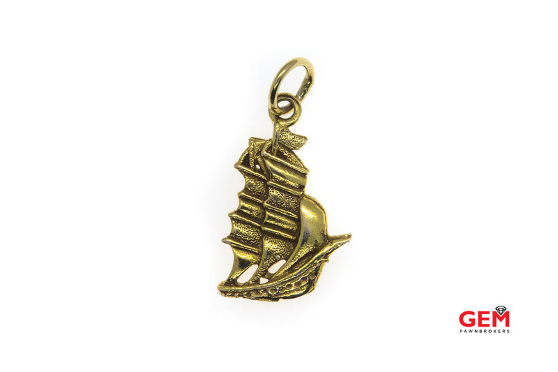 Vintage Sail Boat Nautical Ship 10kt Yellow Gold Charm Pendant 417