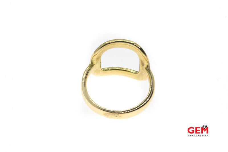 Retro Open Ring No Stone 18k 750 Yellow Gold Blue Enamel Ring Size 6