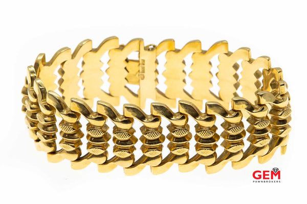 Mid Century Modern 18k 750 Yellow Gold Link Italian 3 VI FOB Bracelet