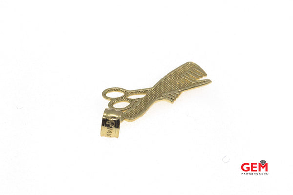 Barber HairStylist Comb Sissor Charm Pendant 14Kt Yellow Gold 585