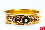Antique Victorian Paste Glass and Sapphire Bracelet 10K 417 Solid Gold Cuff