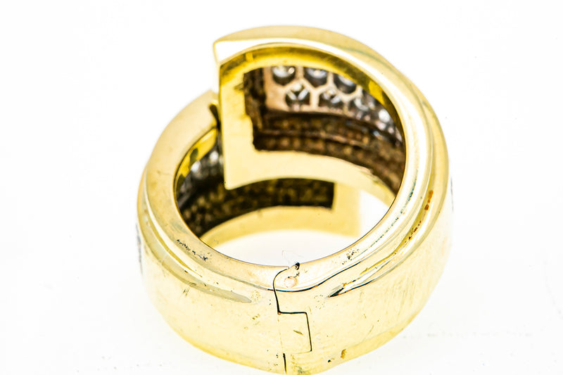 Diamond Pave Line Open Wrap Band 14K 585 Yellow & White Gold Ring Size 6 3/4